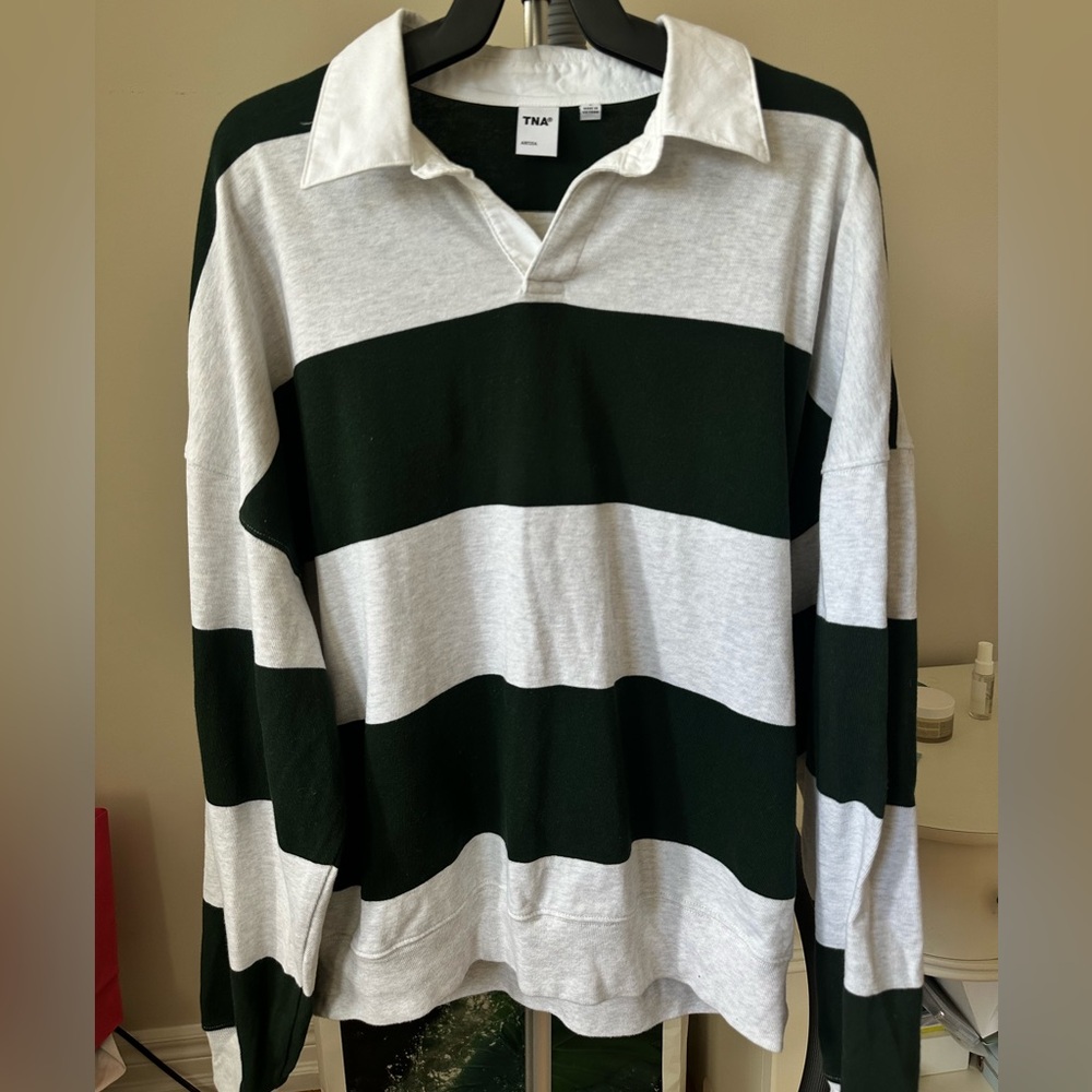TNA Green and White Casual Rugby Longsleeve